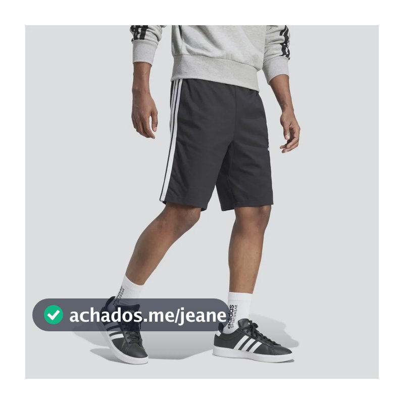 Shorts Masculino Malha Essential Três Listras adidas Black / White Liso G