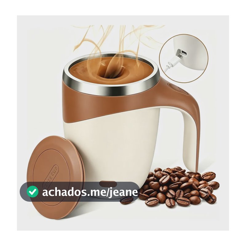 Caneca Mixer Automática Magnetica Inox Misturador 380ml Marrom