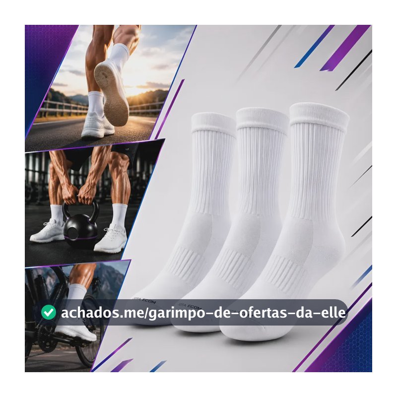 Kit 3 Meias Poliamida Corrida Esportiva Bike Runing Academia Branco Lisa 39 Ao 43