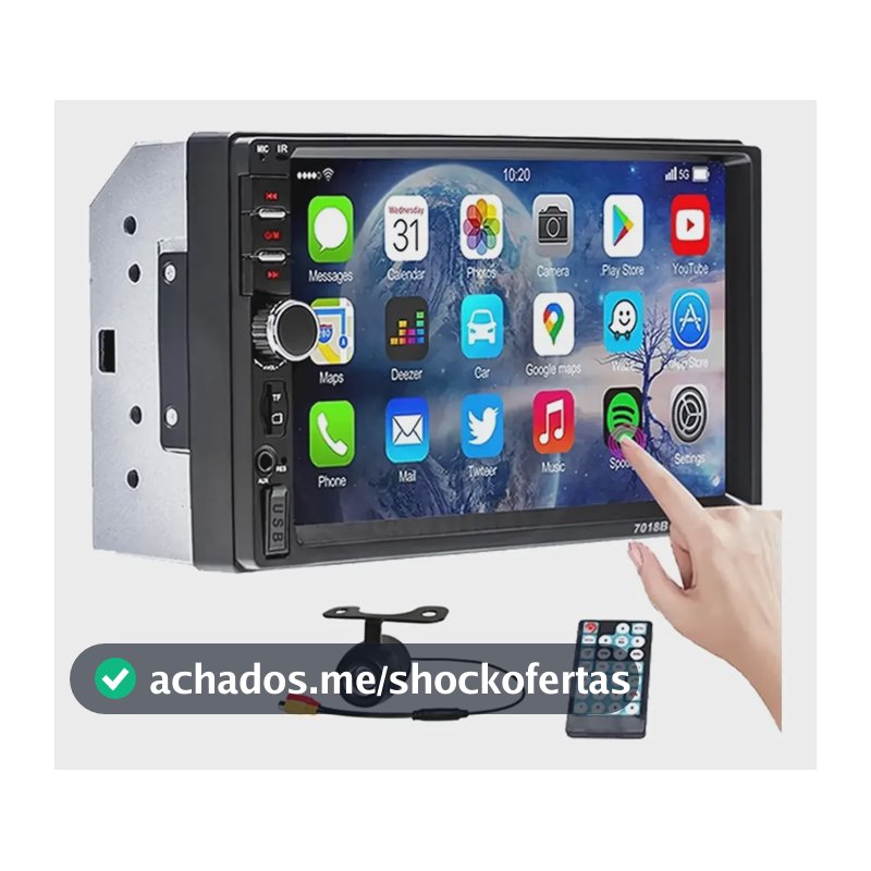 Multimídia 7pol 2din Mp5 Touch Screen Mirrorlink + Camera Ré 7pol Mp5 Com Câmera Ré Preto