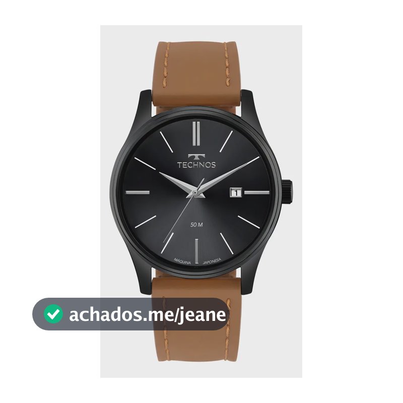 Relógio Technos Steel Preto 42mm Masculino Calendário Resistente 50m
