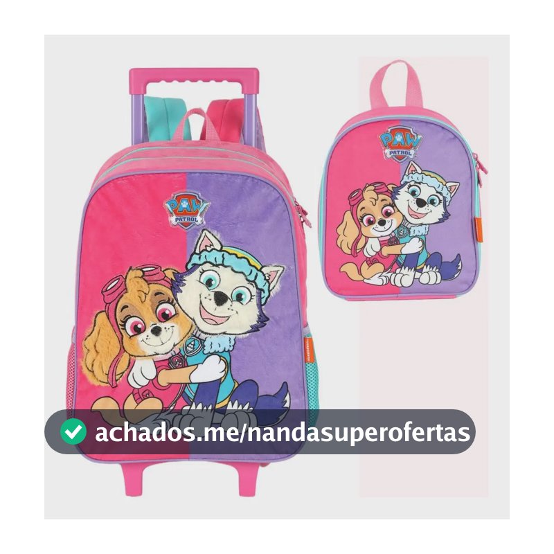 Kit Mochila Rodinhas Patrulha Lancheira Pelúcia Ic42032pa Rosa Liso