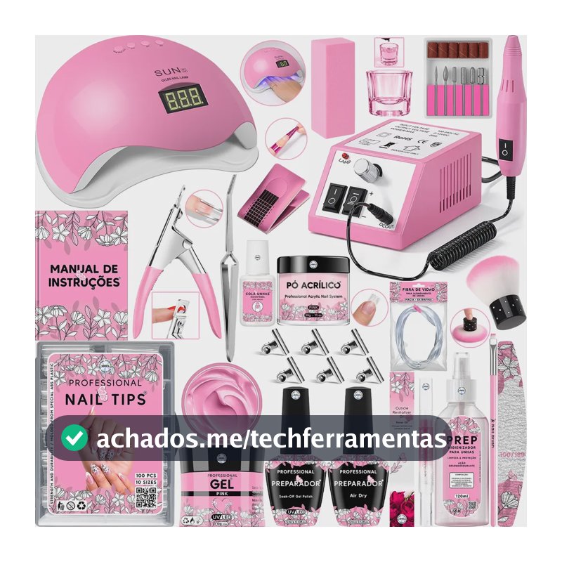 Kit Unhas De Gel Lixadeira Elétrica Cabine Sun Lixa Manicure Rosa