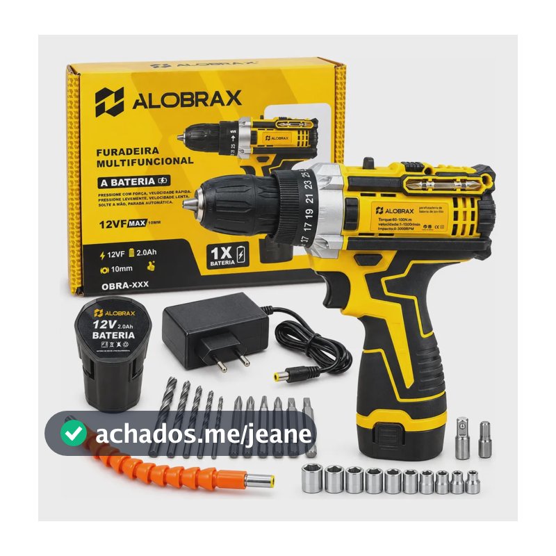 Parafusadeira Furadeira Potente 12v Com Kit De 25 Peças Amarelo 127/220v 50hz/60hz