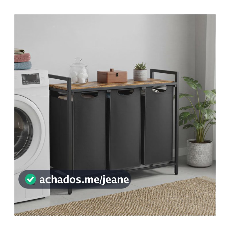 Vasagle Cesto De Roupa Suja Triplo Com Sacos Removíveis Cor Preto Lisa