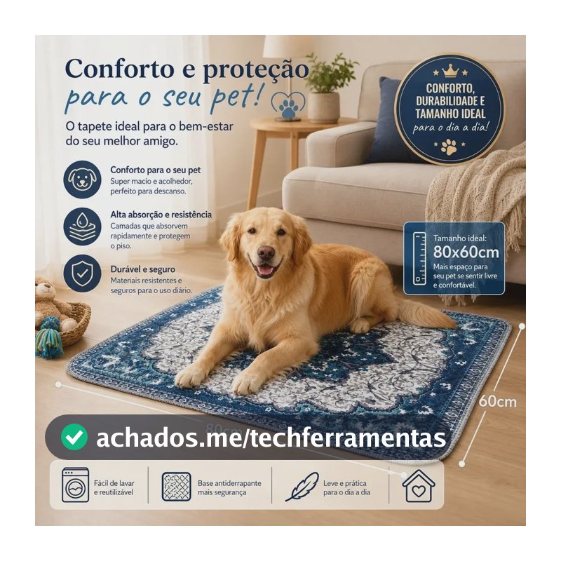 Tapete Higiênico New Pet Lavável para Cães 80x60 cm Azul-escuro