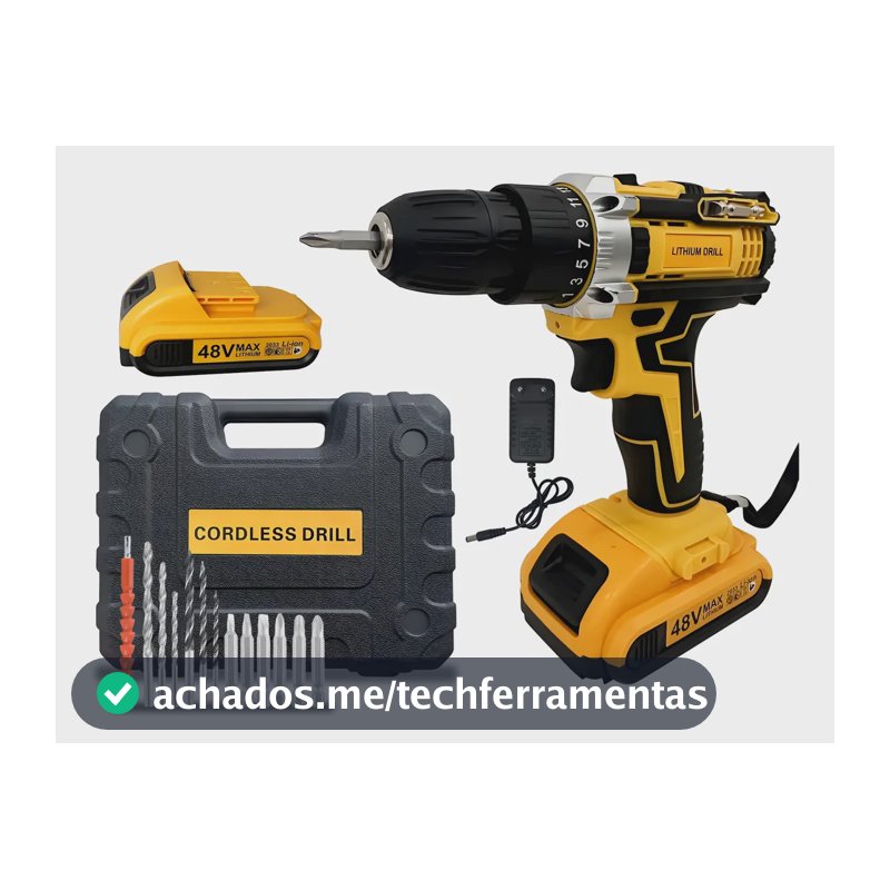 Conjunto Furadeira 48v Sem Fio, Duas Baterias E Maleta Amarelo 48v 60hz