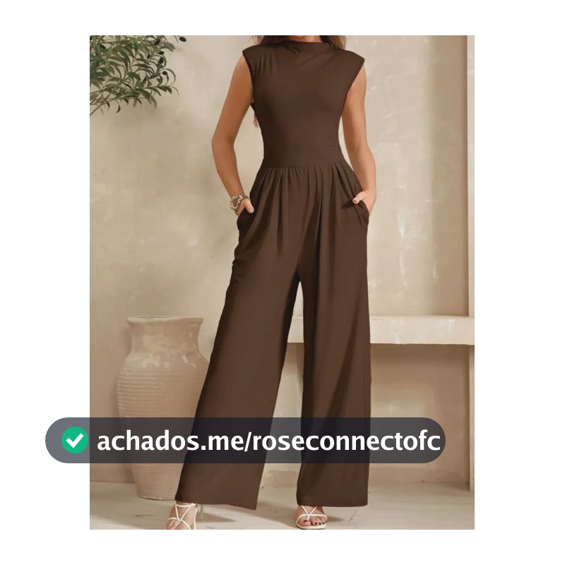 Macacão Longo Feminino Social Pantalona Elegante Com Bolsos Marrom Liso G