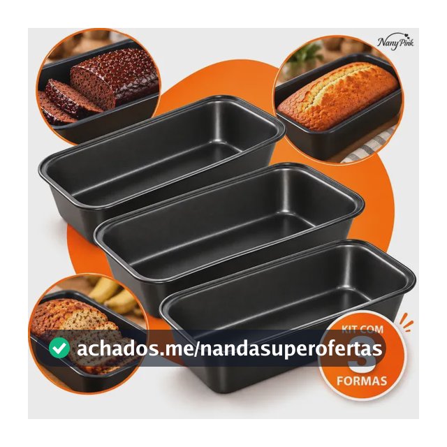 Kit 3 Formas Retangulares NANY PINK Antiaderentes para Pão e Bolo, de Aço Carbono com Teflon, 27cm