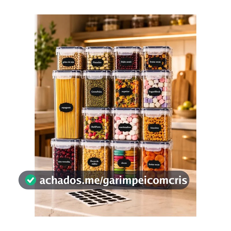 Kit 15 Potes Herméticos Retangulares Mantimentos Organizador Cozinha Tampa Trava
