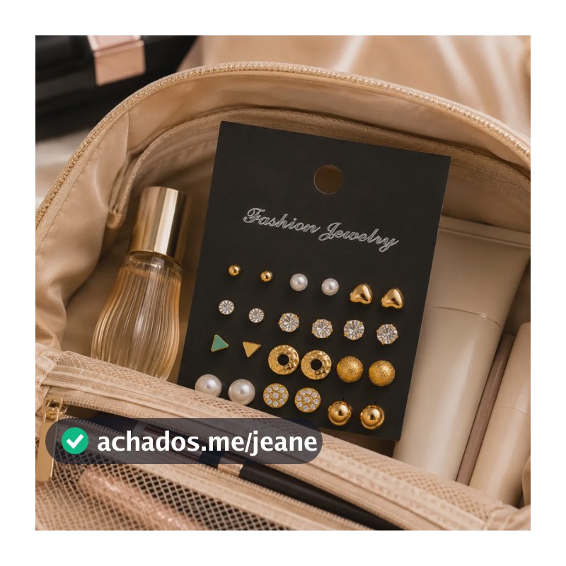 Kit 12 Pares Brincos Bijuteria Cor Dourada Modelos Variados Dourado