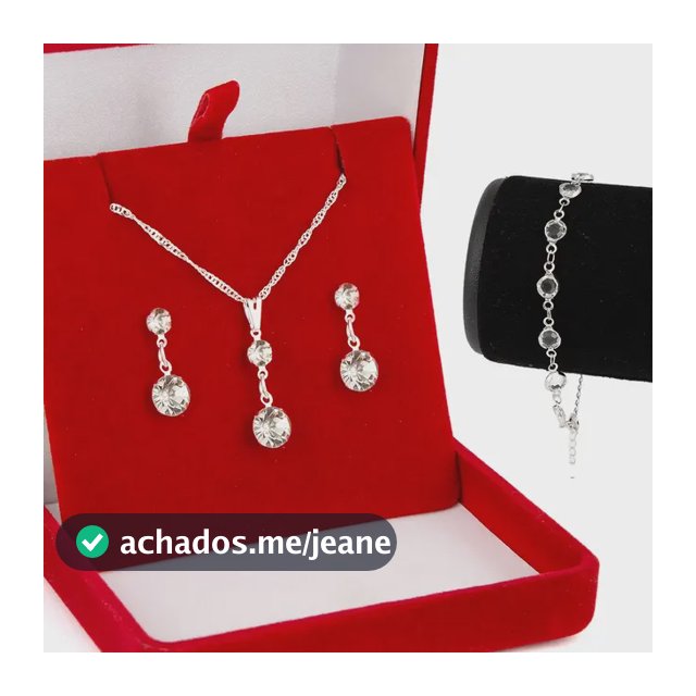 Conjunto Feminino 3 Peças Colar C/ Pingente Pulseira Brincos