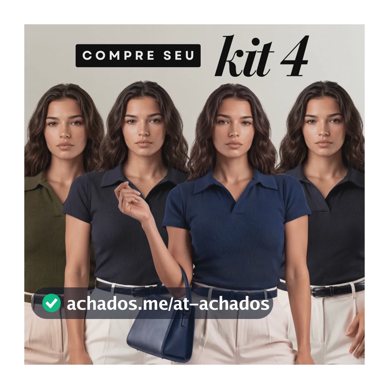 Kit 4 Camisa Gola Polo Feminina Canelada Manga Curta Lisa Dois Pretos Verde E Azul G/gg (44/48) Liso