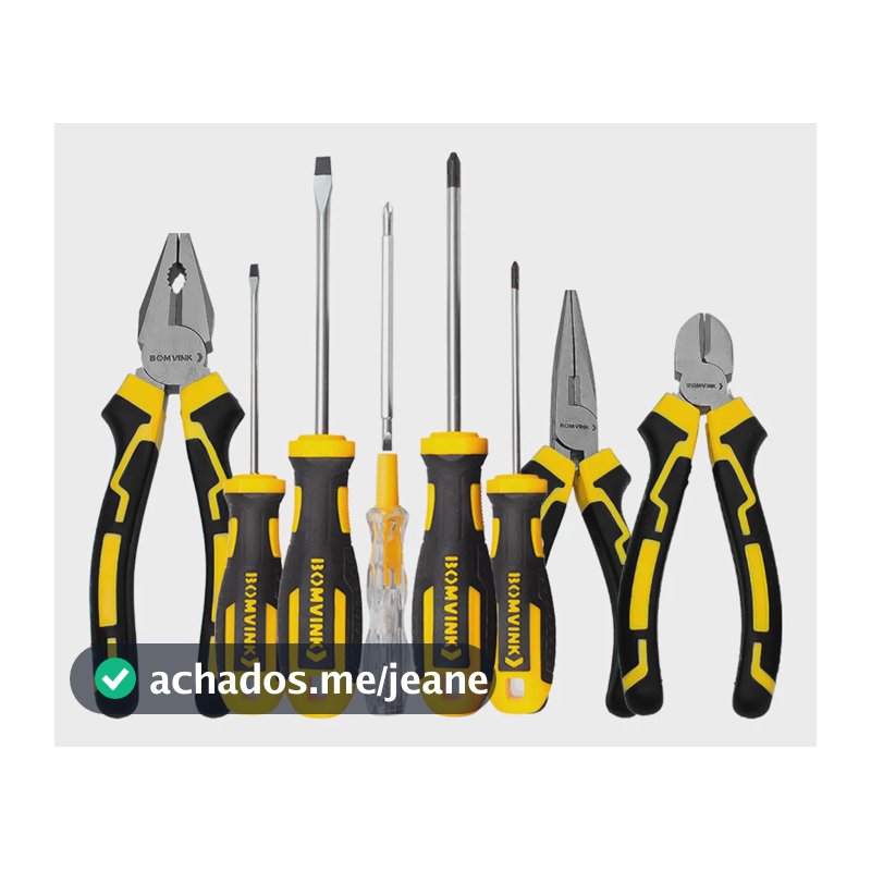Kit Jogo Alicate + Conjunto Chave Fenda E Testador Voltagem Preto E Amarelo