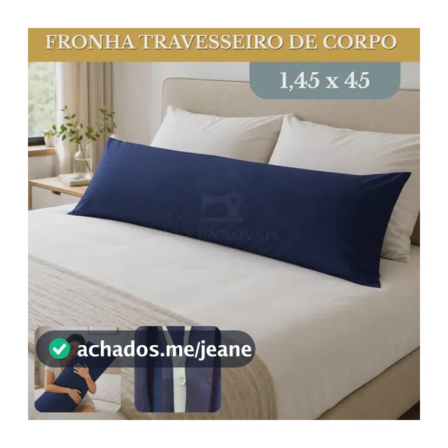 Fronha Travesseiro Corpo 1,45x45 Algodão Clássico 400 Fios Super Macio Protetor Cor Azul Marinho