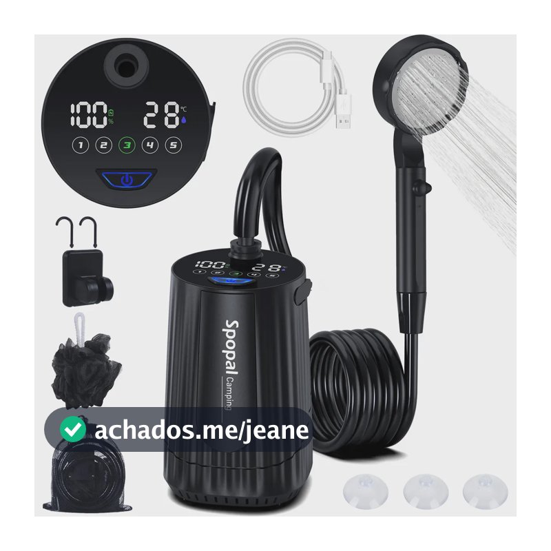 Chuveiro Portátil Spopal com Bateria de 10000 mAh e 5 Velocidades para Acampamento, Viagens e Pets