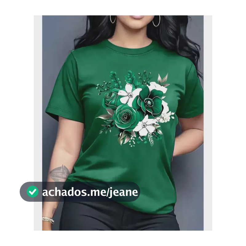 Camiseta Feminina T-shirt Moderna Floral Algodão Flores Verde Cam-4 Flores-verde Gg