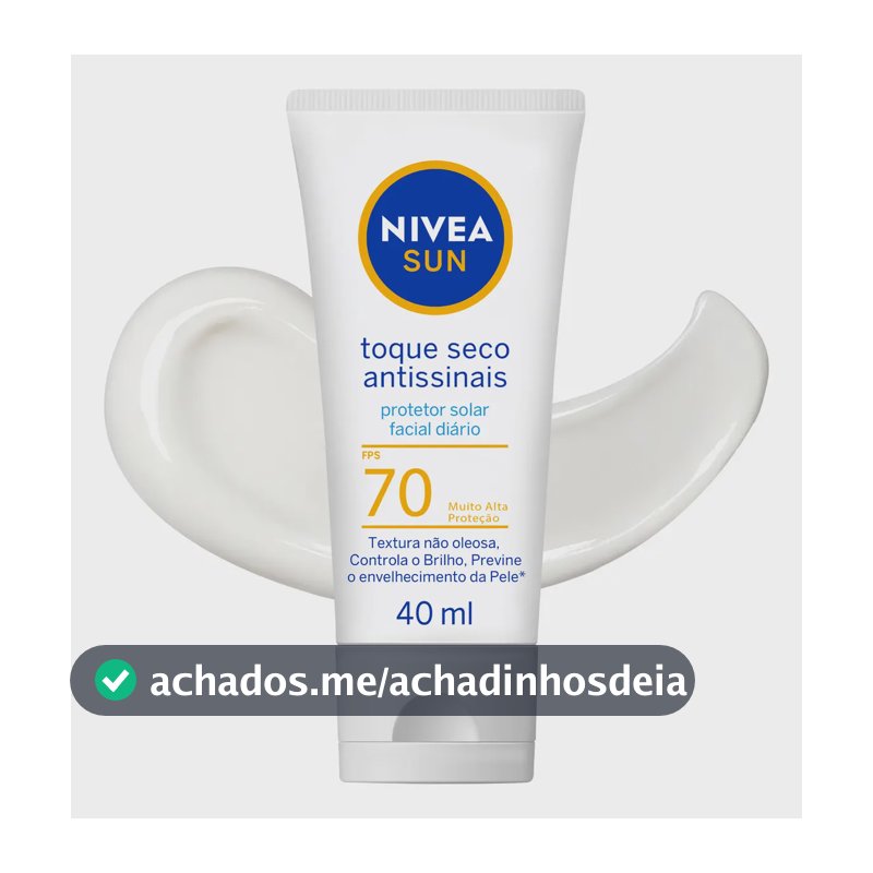 NIVEA SUN Protetor Solar Facial Toque Seco Antissinais FPS70 40ml, Alta Proteção UVA/UVB, Controla a Oleosidade, Previne Envelhecimento, Textura Leve