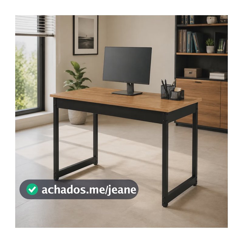 Mesa De Estudo 90cm Escrivaninha Compacta Em Mdp E Metalon Mel/preto