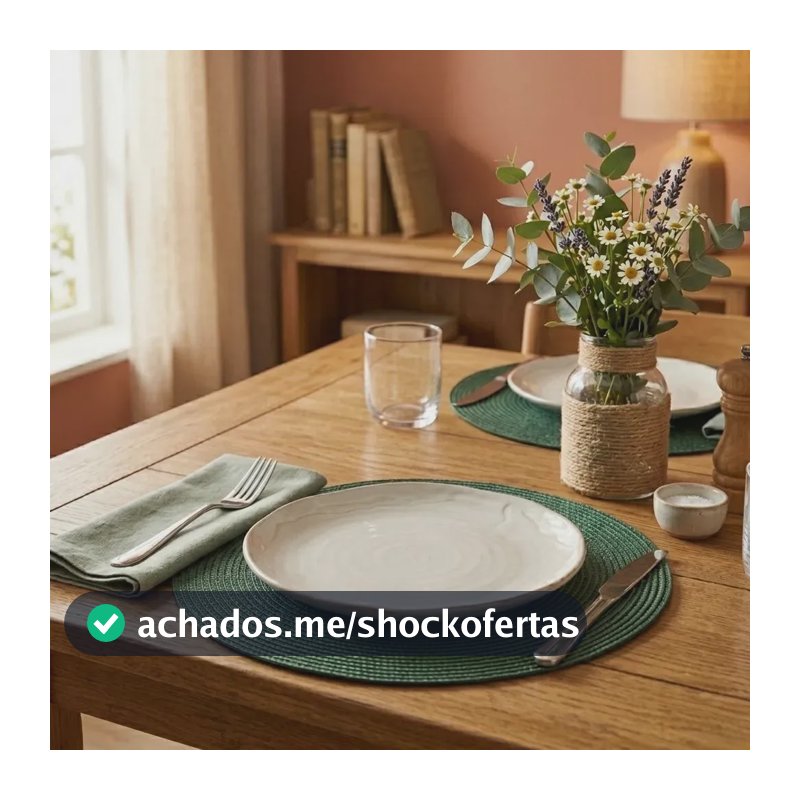 Kit 8 Peças Jogo Americano Redondo 38cm Cor Verde Folha Lisa