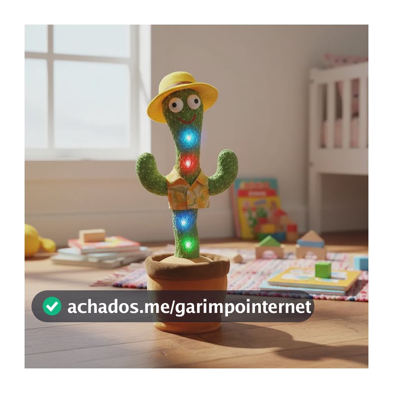 Cacto Dançante Brinquedo Falante Repete Voz Toca Musicas Led Verde