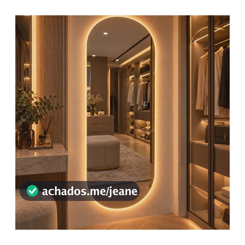 Espelho Solis Oval 150x40 Com Led Touch Para Quarto Closet Lapidado Sem Moldura