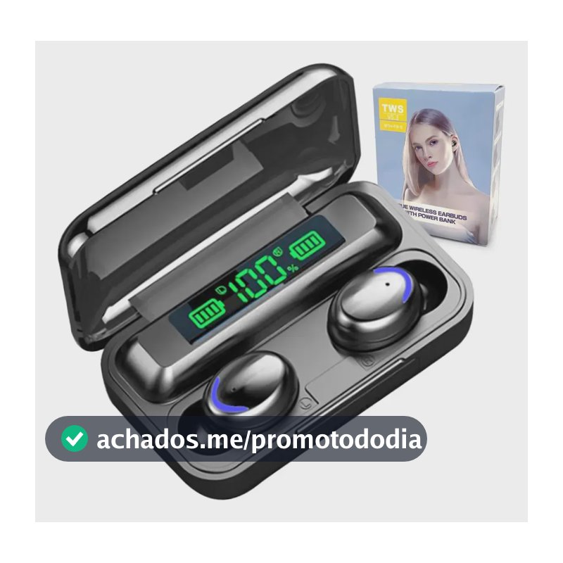 Fone De Ouvido Bluetooth 5.1 Sem Fio F9-5 Carregador De Celular Cor Preto