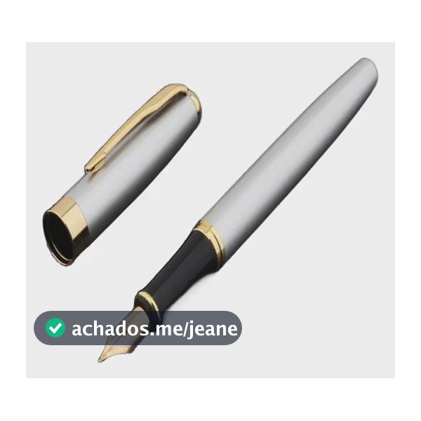 Caneta Fina Tinteiro Pena Luxo Preta Exterior Prateado 3mm Metal