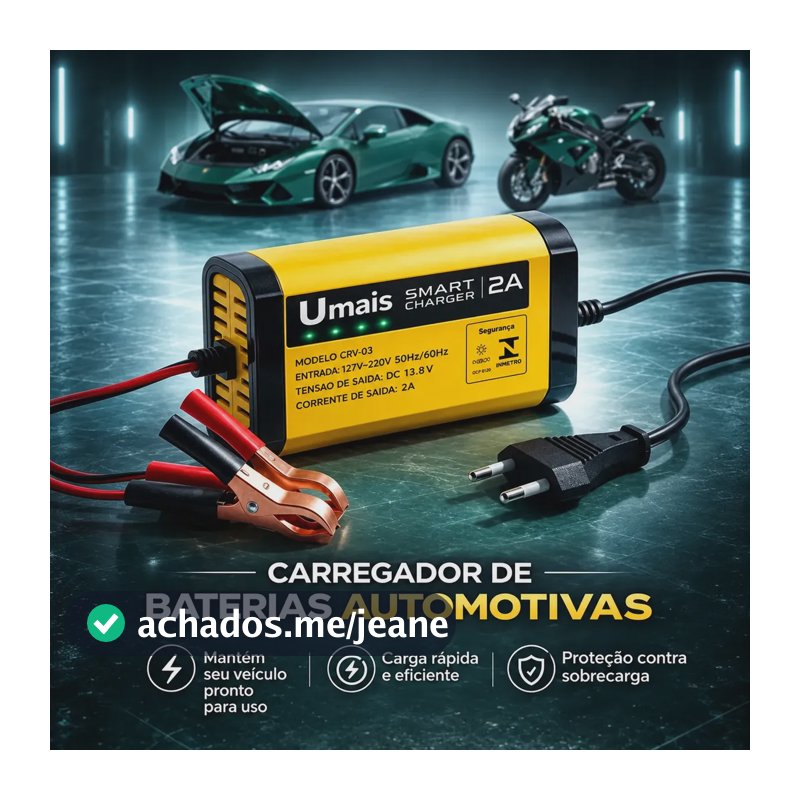 Carregador De Bateria Automotiva Inteligente 12v Portátil Bivolt 110/220v Para Carros Motos E Veículos