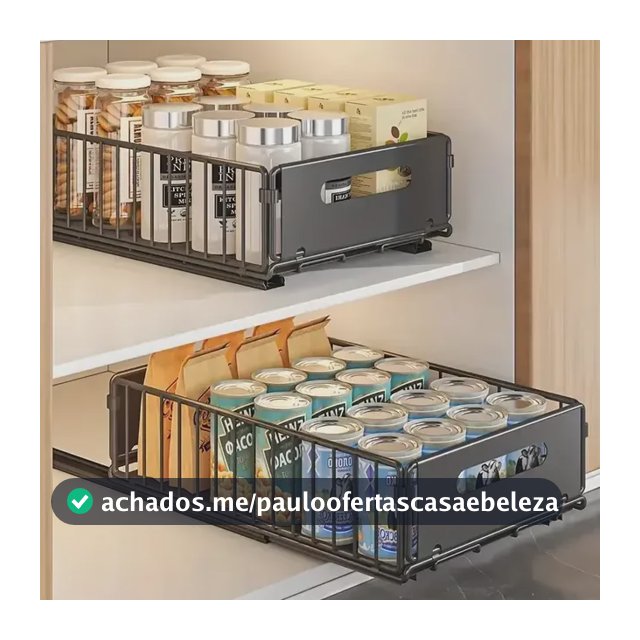 Organizador De Armário Deslizante Cozinha Pesada Com Gaveta Preto