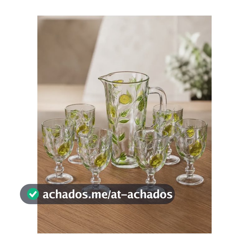 Jogo 6 Taças Com Jarra Vidro Limão Siciliano 7 Peças Suco Incolor