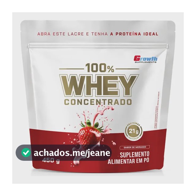 100% Whey Concentrado 450g Growth Supplements Morango
