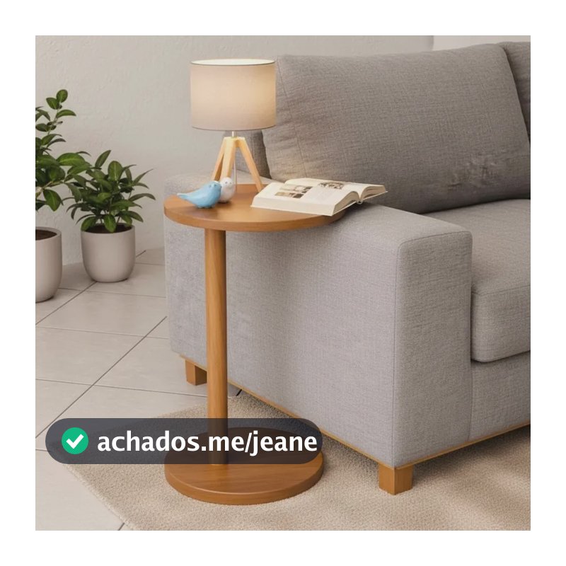 Mesinha Lateral Redonda Monopé Mesa Apoio Para Sofá Cor Mel