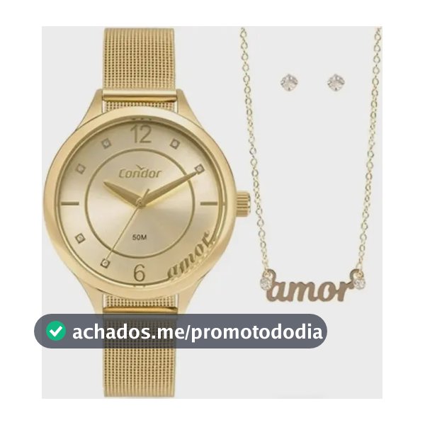 Relógio De Pulso Condor Mimos E Sutilezas CO2035NBP Kit 3 Pçs Dourado Feminino