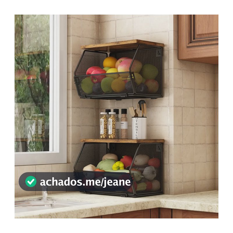 Fruteira De Parede Organizador De Frutas Cesto Metal Kit 2 Marrom