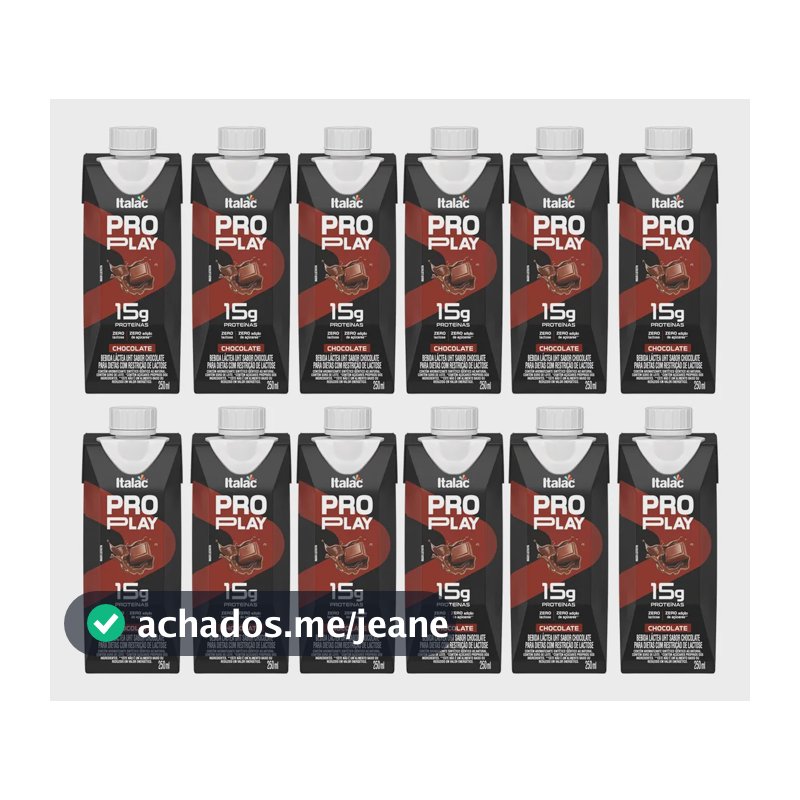 Kit 12 Bebida Láctea Whey Protein 15g Chocolate ProPlay Italac 250ml