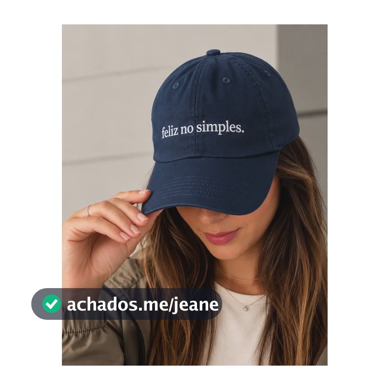 Boné Feliz No Simples Aba Curva Frase Bordado Ajustável Moda Azul Unico