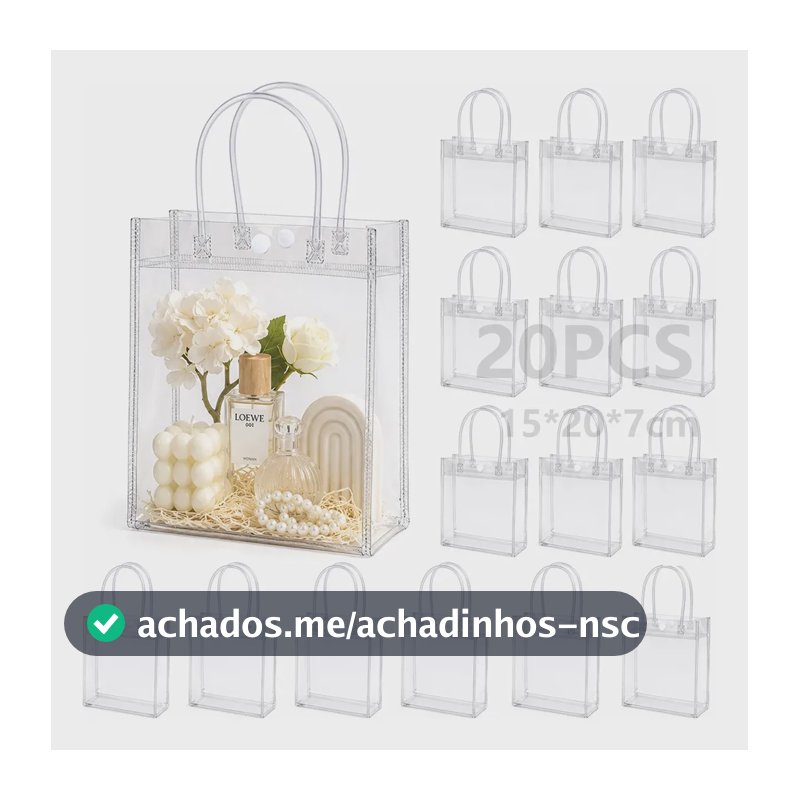 Kit 20/30/50sacola Pvc Transparente Reutilize Saco Presente Branco 20 Pçs