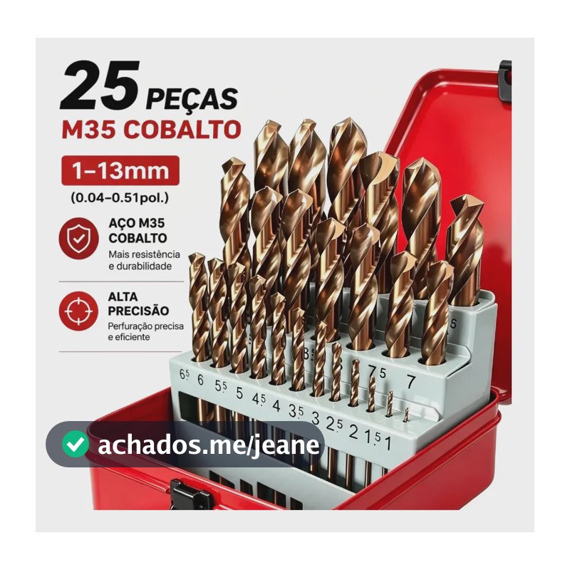 Kit 25 Peças Jogo De Brocas P/ Ferro C/ Caixa Metálica