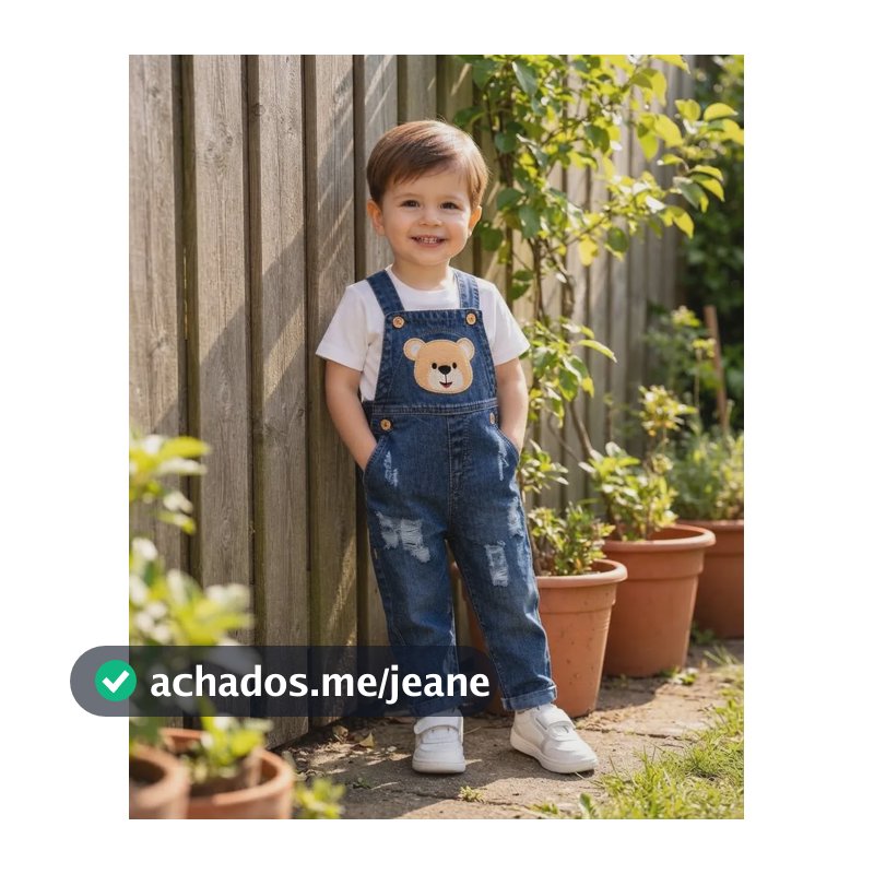 Macacão Jardineira Jeans Bebê Menino Infantil Longo 1 Ao 3 Jeans Azul Estampado G 3 Anos