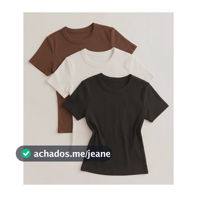 Kit 3 Blusa Feminina Ribana Canelado Estilosa Básica Baby Te Preto+marrom+off P