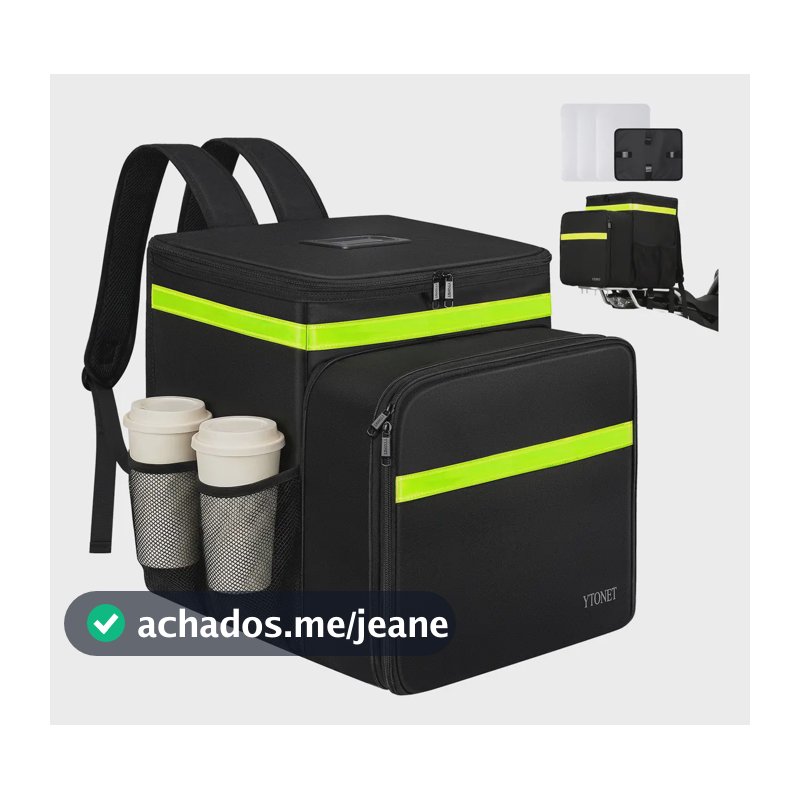 Mochila Bag Para Motoboy, Mochila De Térmica Delivery Comida E Pizza, Bag Dor Reforçada, Expansível E Impermeável Pode Ser Fixada No Bagageiro Traseiro De Motos E Bicicletas Ytonet Preto Geométrico