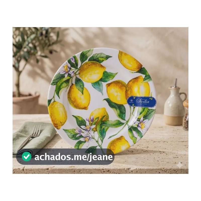 5 Pratos Melamina Jantar Siciliano Limão Elegante Mesa Posta Branco Siciliano