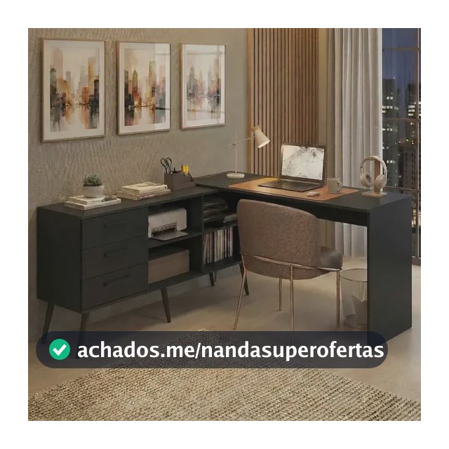 Mesa de Escritório em L com 3 Gavetas Porto Multimóveis MP6044 Preto