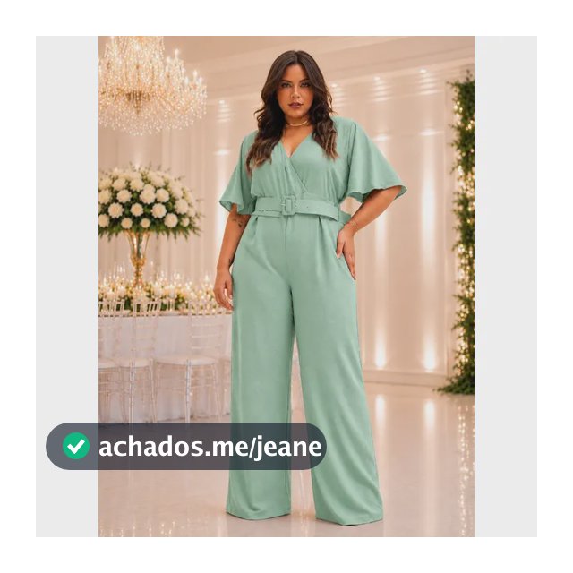 Macacão Feminino Plus Size Pantalona Com Cinto Encapado Luxo