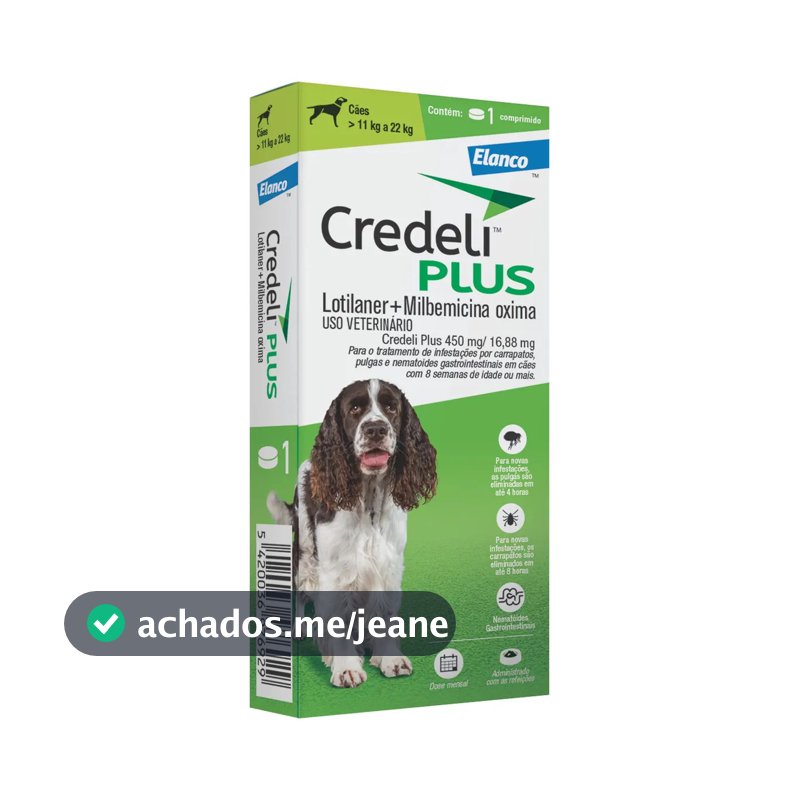 Credeli Plus Para Cães 11kg A 22kg 450mg | Antipulgas, Carrapatos E Vermífugo | 1 Comp Elanco