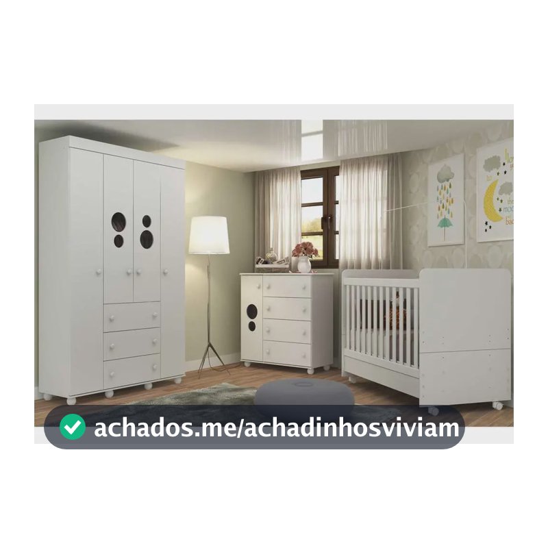 Quarto Bebê Completo Infantil com Guarda-Roupa Cômoda Berço e Colchão Incluso Pimpolho Multimóveis Branco 3 anos de garantia