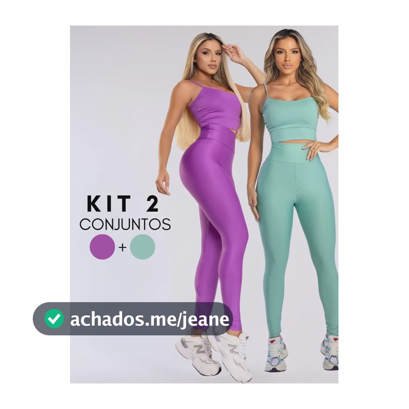 Combo 2 Roupas Academia Feminina Top E Legging Blackout Roxo E Verde Claro M