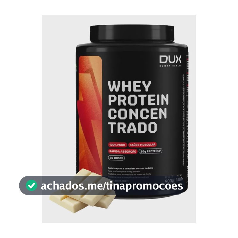 Whey Protein Concentrado Dux Nutrition Pote 900g Sabor Chocolate Branco - 20g de Proteínas Por Dose - 100% Puro - Rápida Absorção - 30 Doses