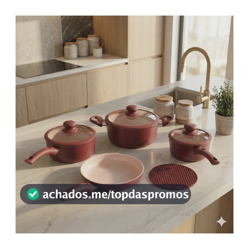 Jogo Panela Ceramica Antiaderente 5pç Tampa Silicone Induçao Vermelho